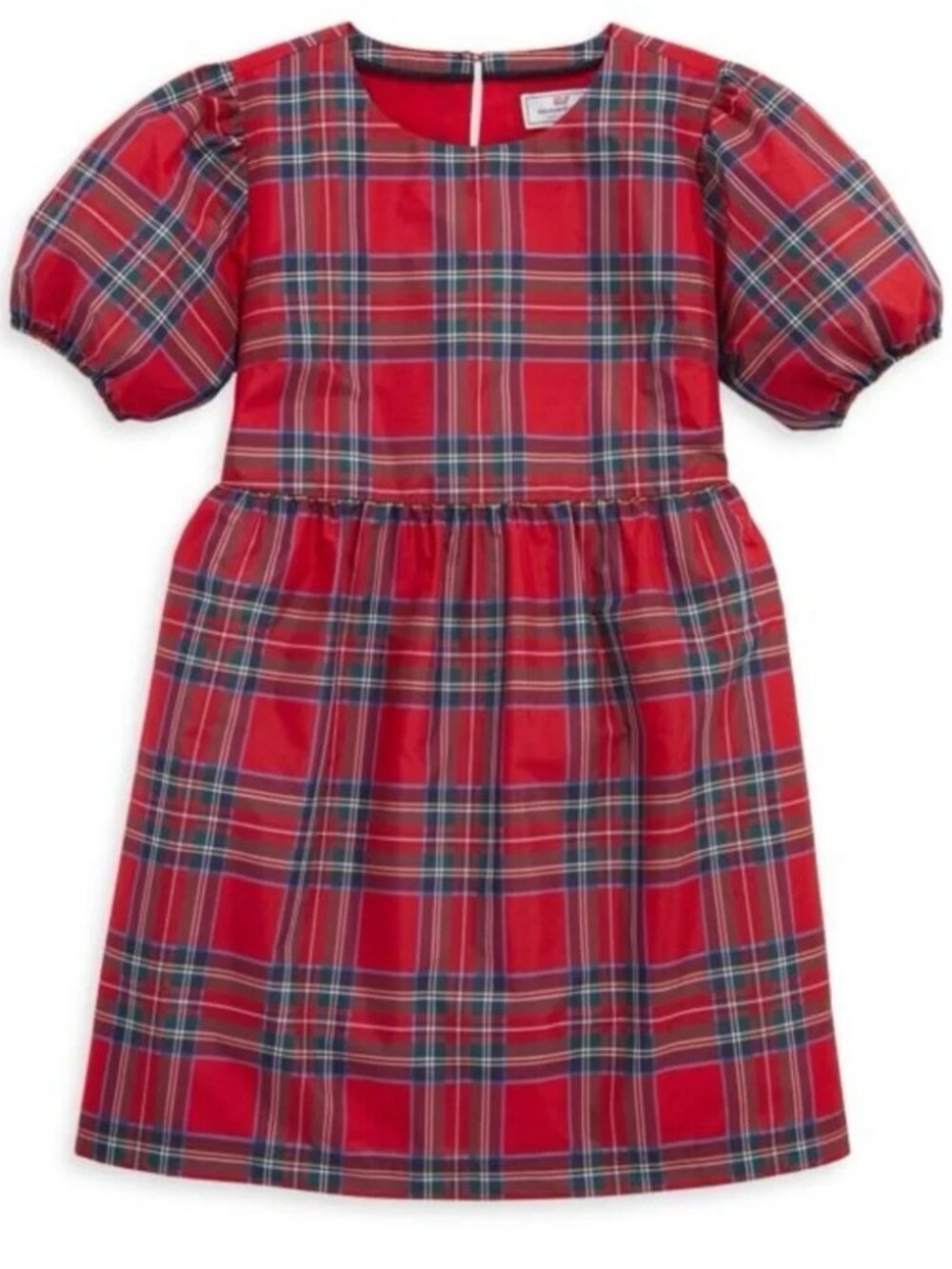Vineyard Vines Taffeta Puff Sleeve Tartan Dress